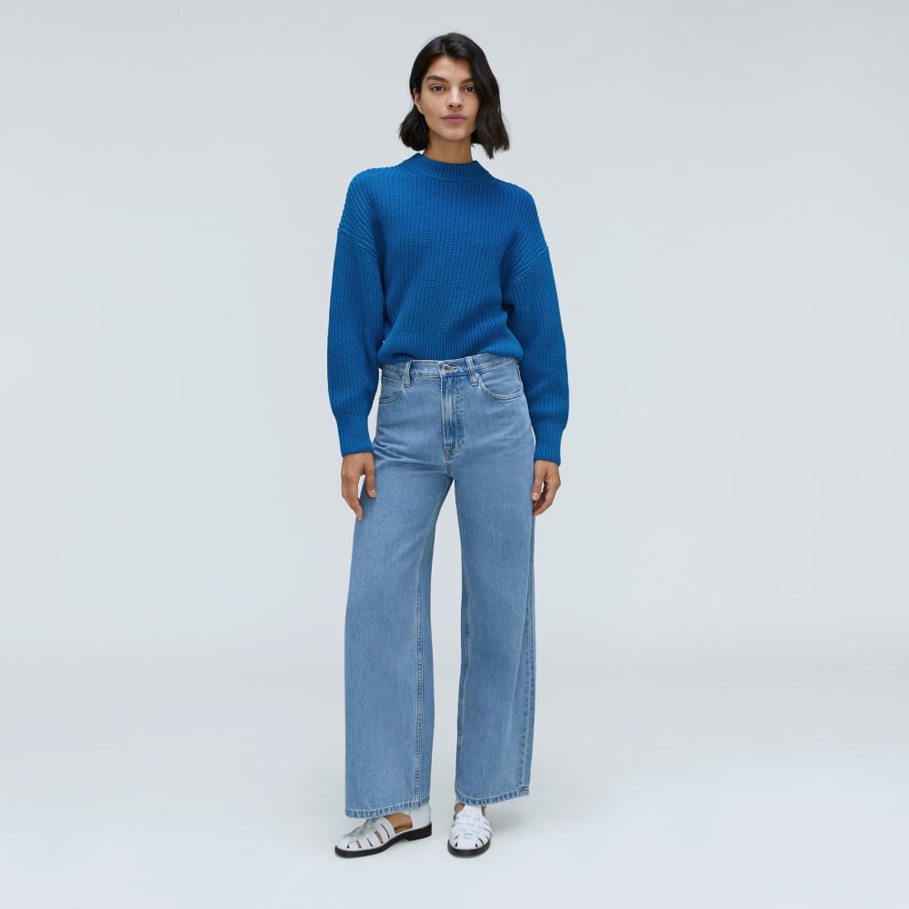 The Texture Cotton Crew in Lapis Blue — detail view