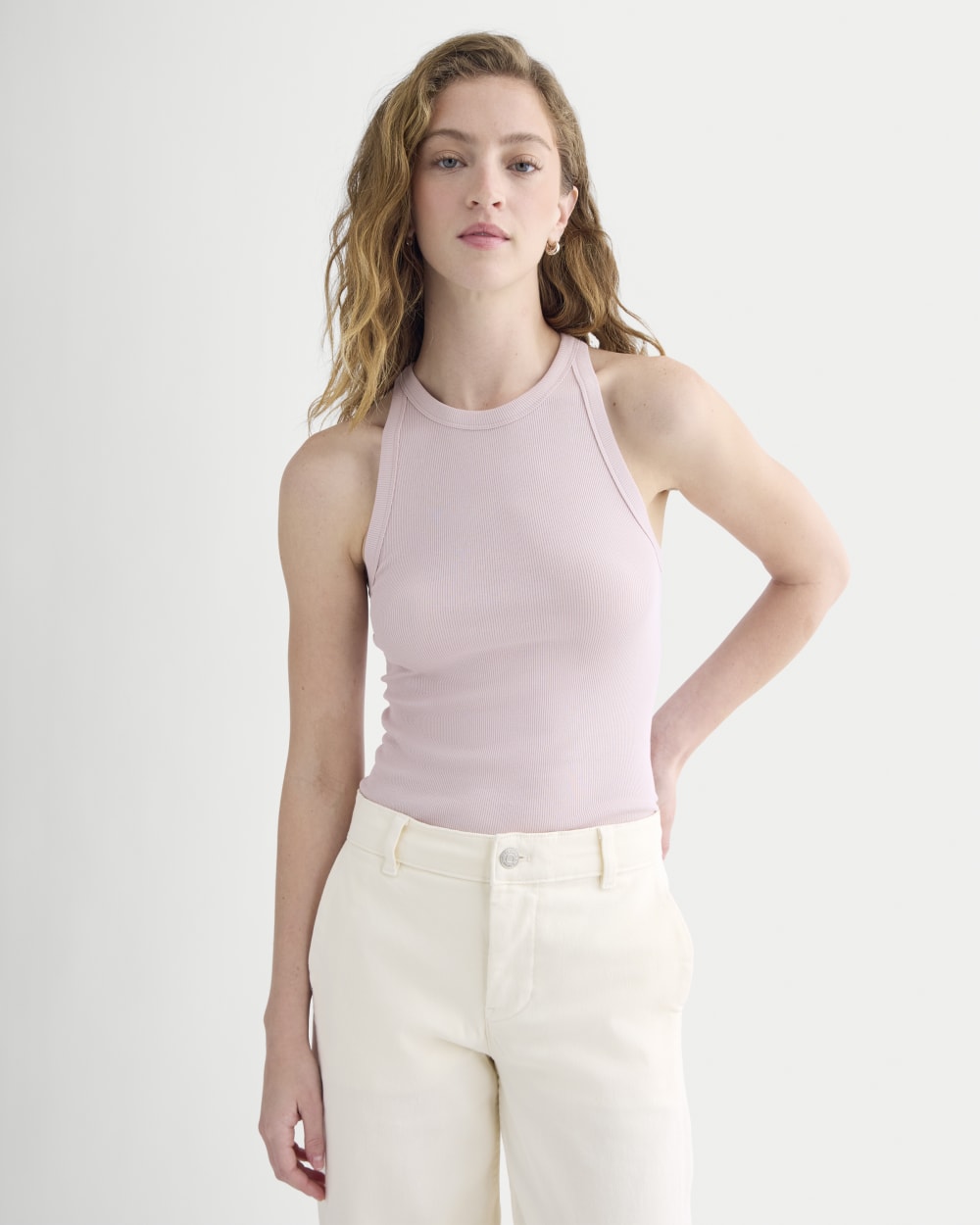 Luxe Rib Racerback Tank in Burnished Lilac — detail view