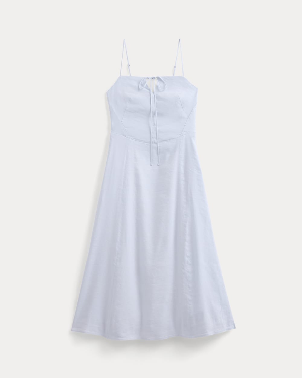 Tie-Neck Dress in Stretch Linen in Skywriting — alternate view