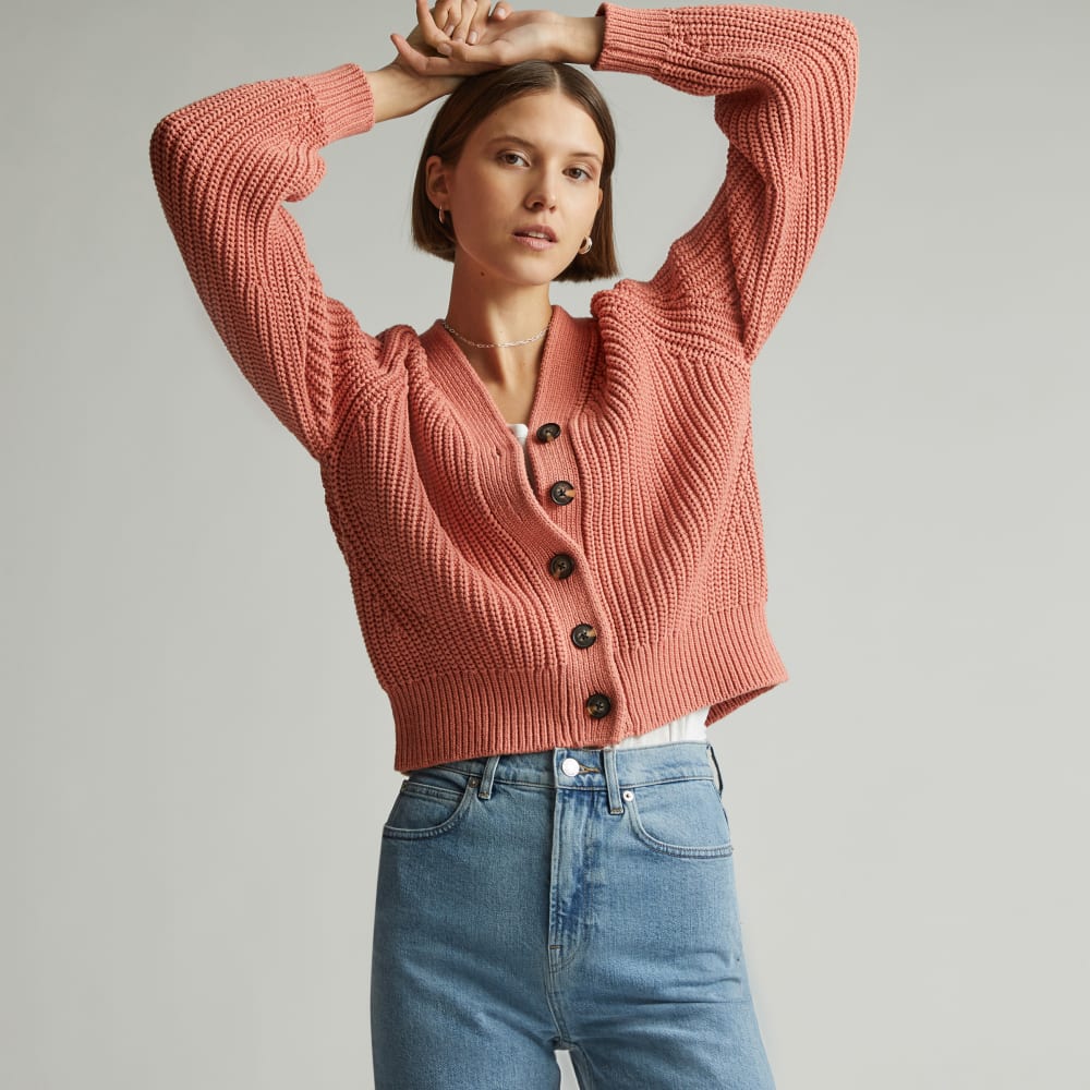 The Texture Cotton Cardigan in Light Rose — front view