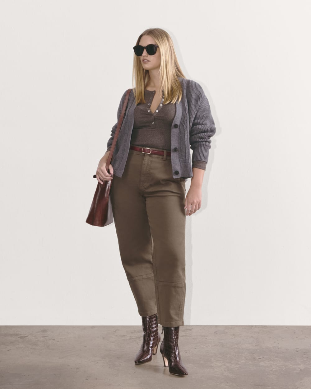 The Utility Barrel Pant in Cocoa — front view
