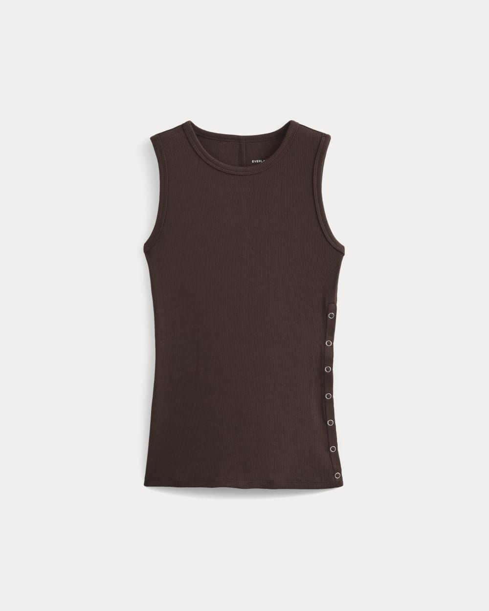 Luxe Rib Side Snap Tank in Coffee Bean — detail view