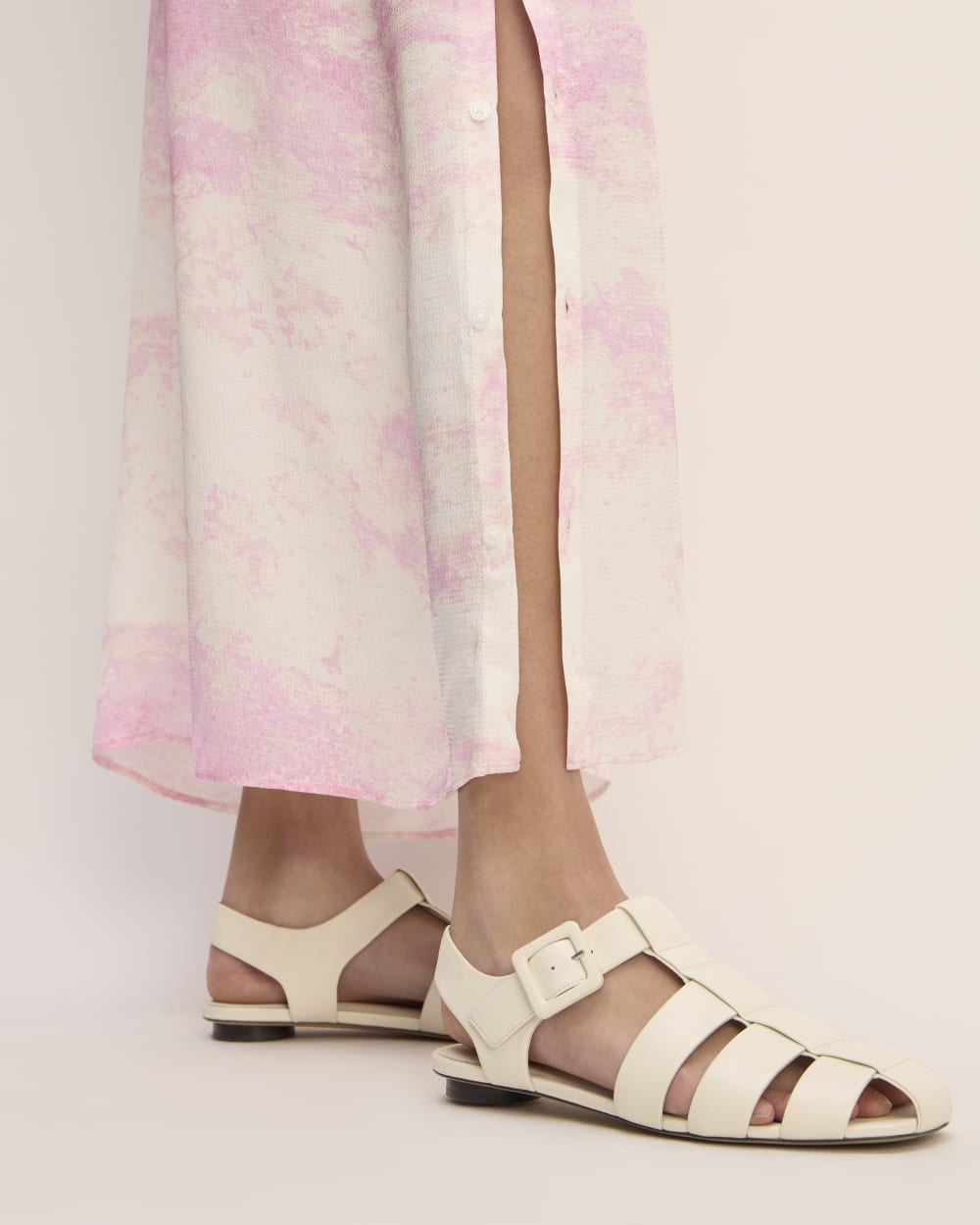 The Everlane x Marques' Almeida Satin Tie-Dye Dress in Pink Tie-Dye — detail view