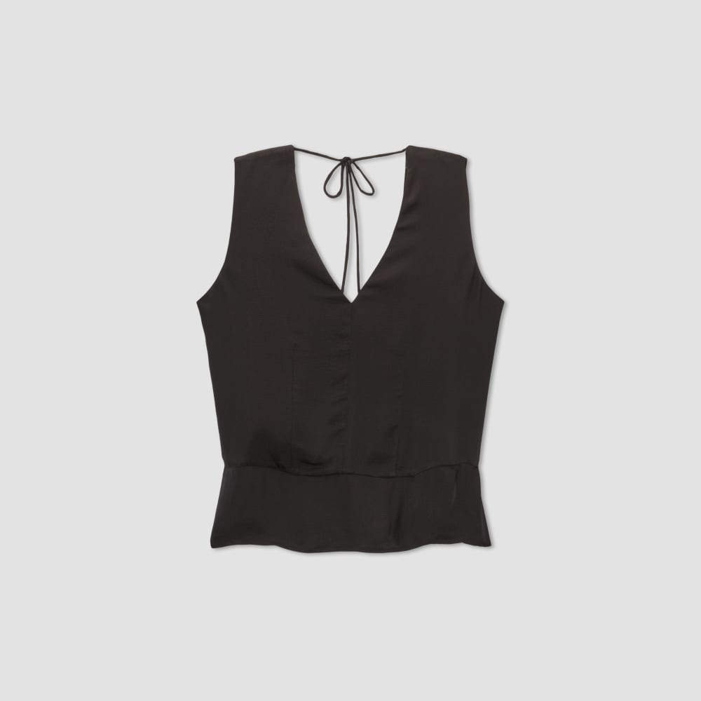 The Satin V-Neck Top in Black — alternate view