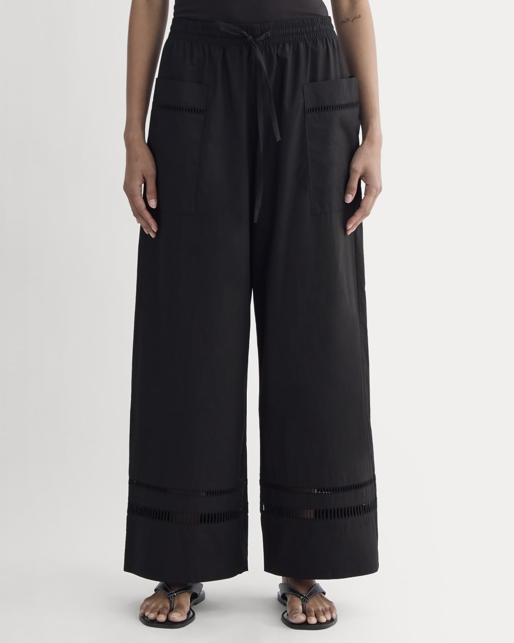 The Lace Trim Pant in Black — detail view