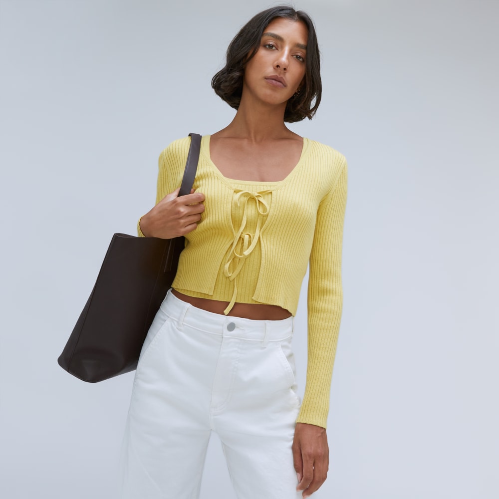 The Cotton-Merino Front-Tie Top in Dandelion — detail view