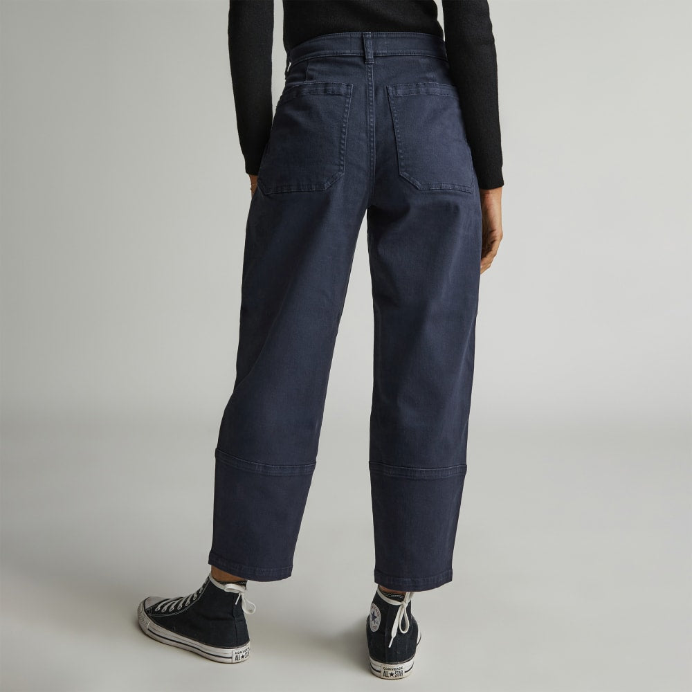 The Utility Barrel Pant in Navy — detail view