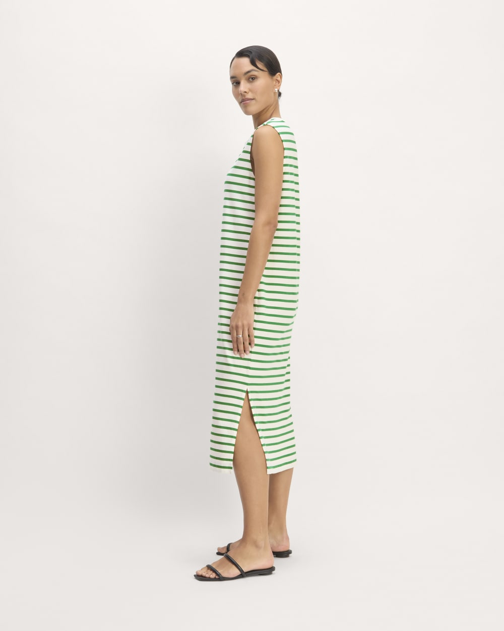 The Weekend Tank Dress in Bone / Grass Green — detail view