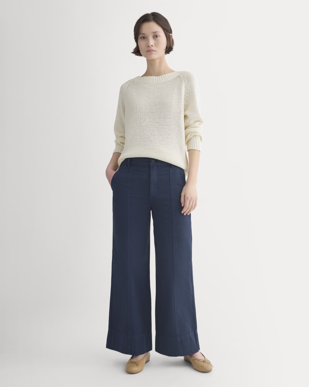 Seamed Wide-Leg Pant in Navy — front view