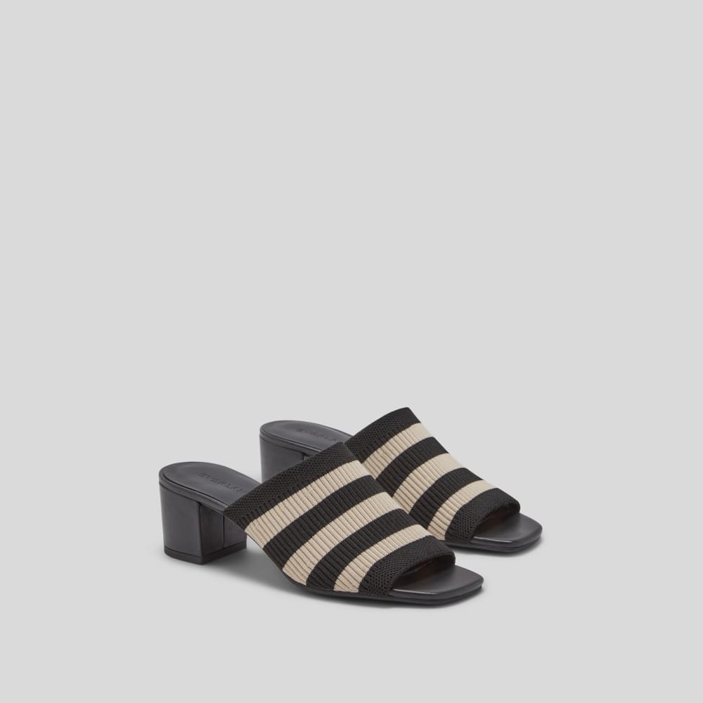 The Glove Mule in ReKnit in Black/ Parchment Stripe — front view
