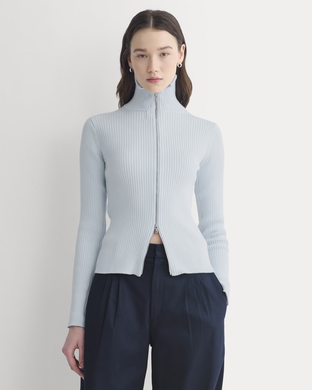 Full-Zip Ribbed Jacket in Everyday Cotton in Skywriting — front view