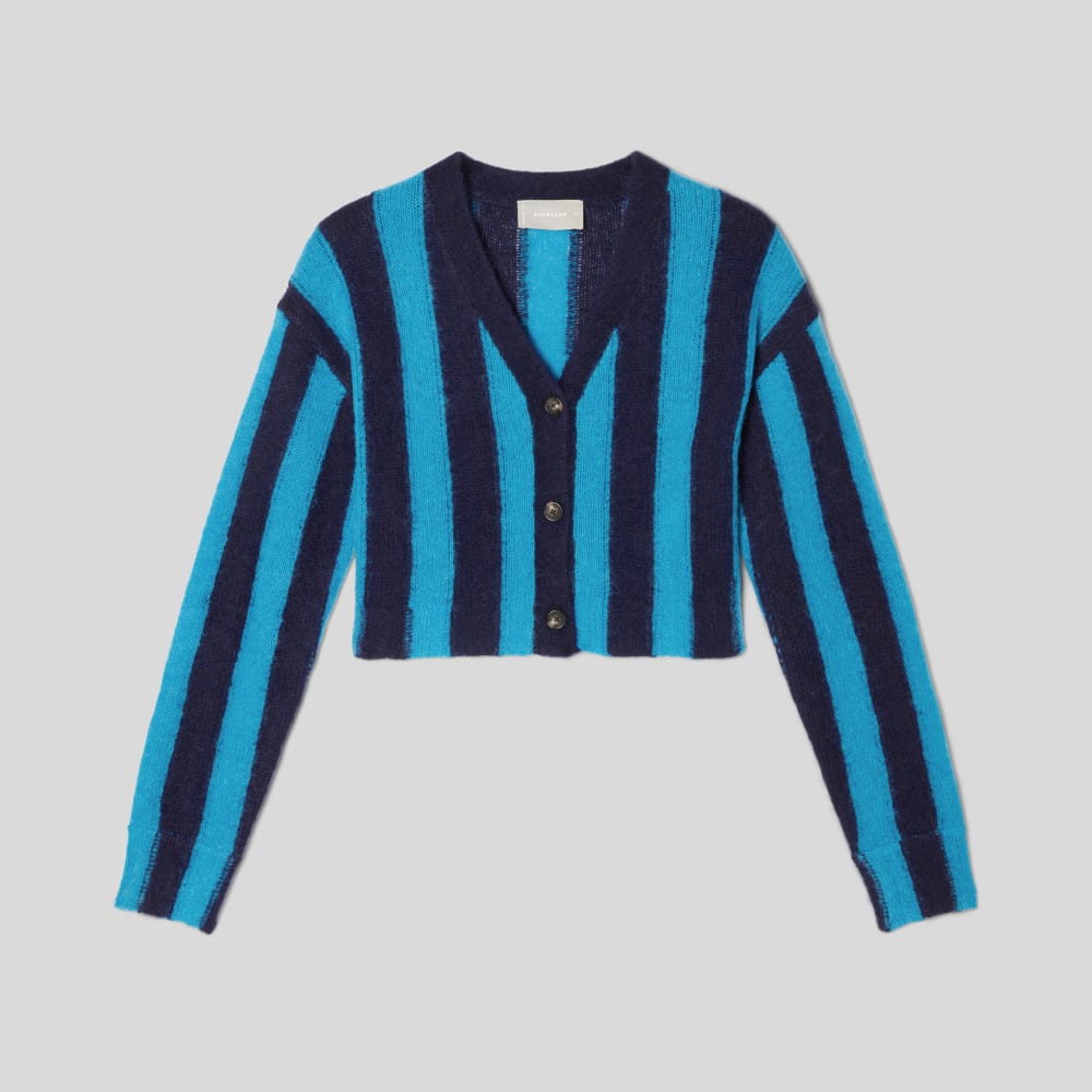 The Alpaca V-Neck Cropped Cardigan in Horizon Blue / Ocean Cavern — alternate view