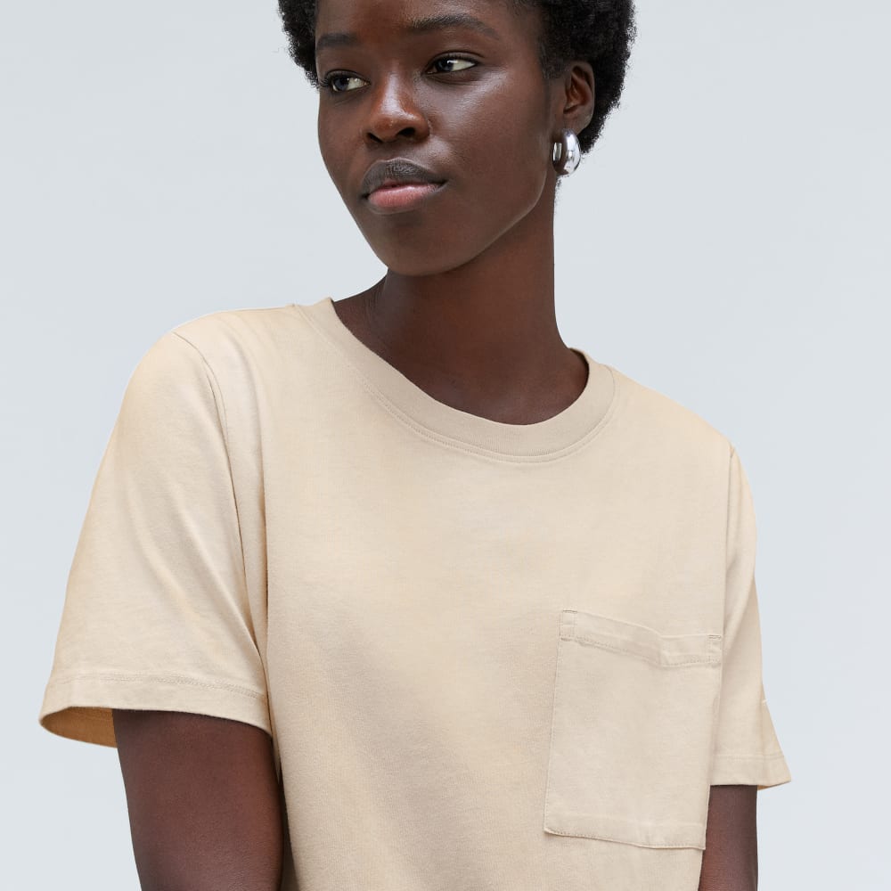 The Organic Cotton Weekend Tee Dress in Brazilian Sand — detail view