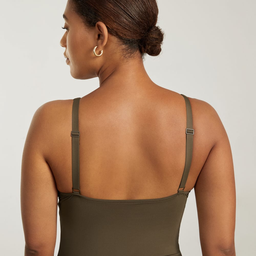 The V-Neck One-Piece in Beech — detail view
