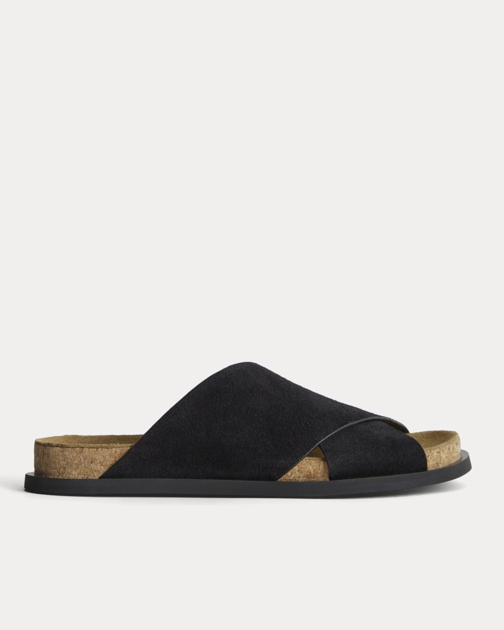 The Suede Crossover Sandal in Black — front view
