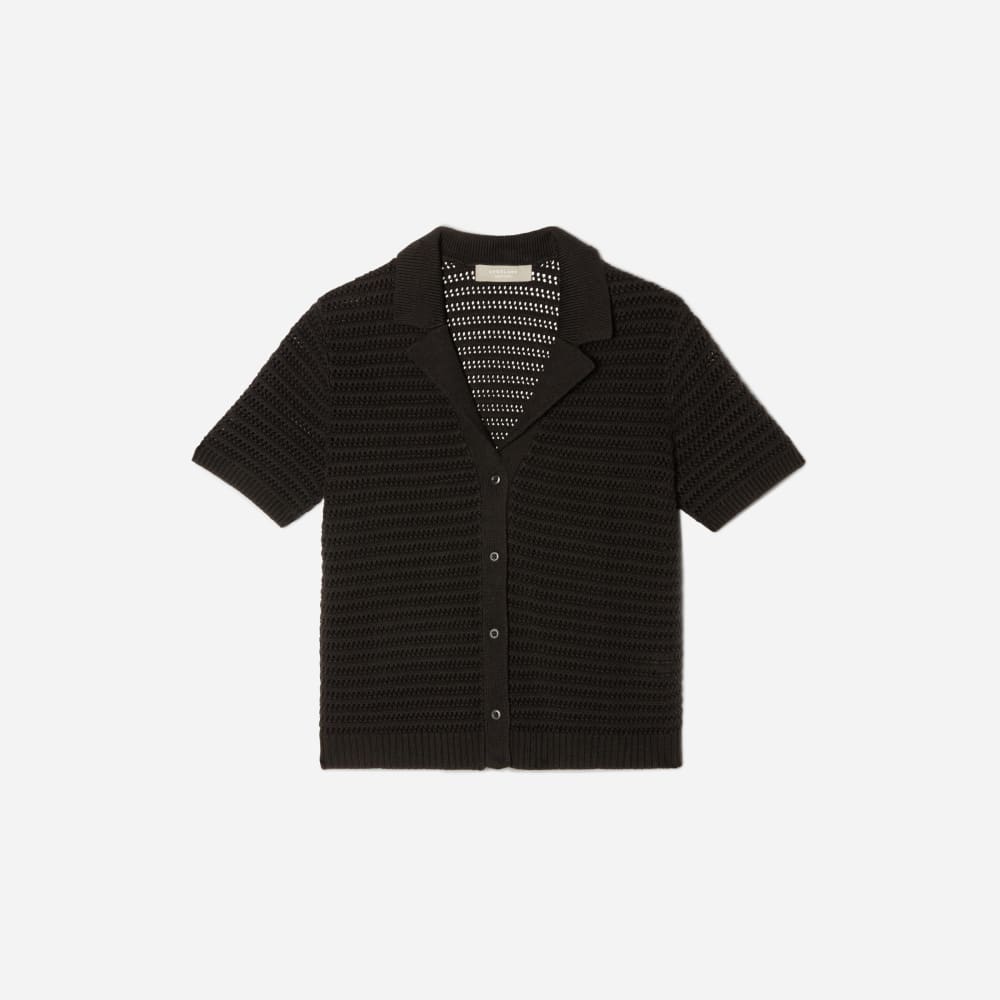 The Crochet Knit Polo in Black — front view