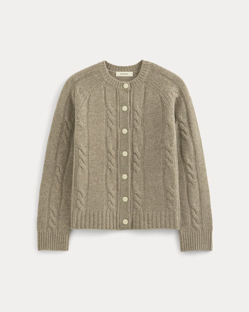 Cable Cardigan in Extrafine Luxe Merino in Heather Soft Taupe — alternate view