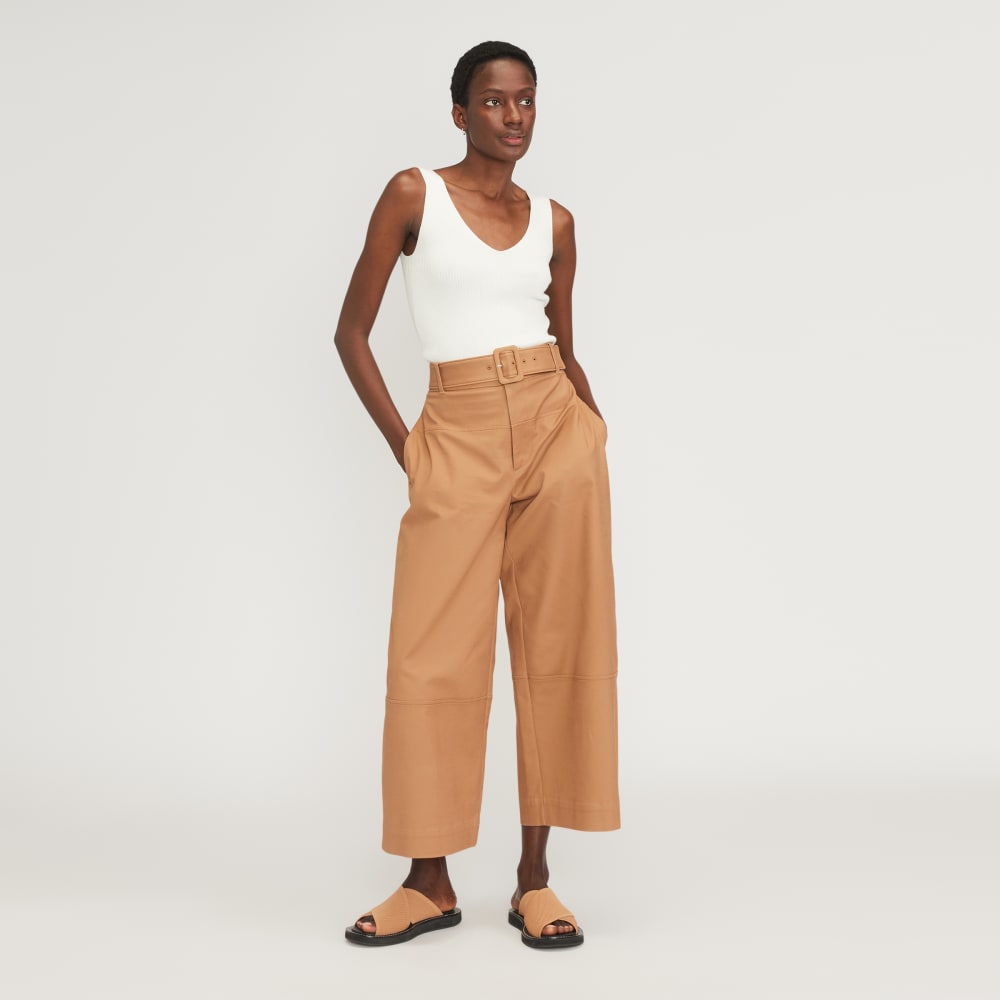The Ribbed Cotton Double V Top in Bone — detail view