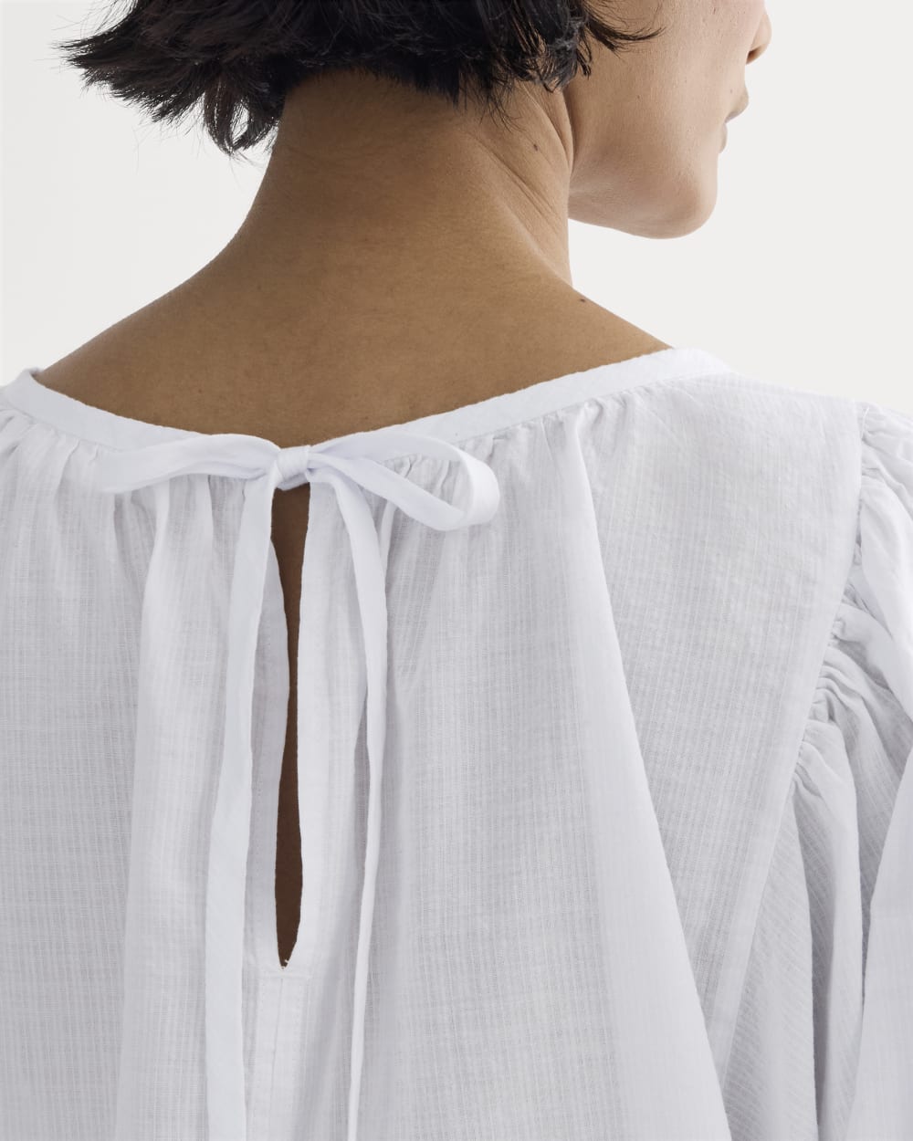 The Gauze Puff-Sleeve Top in White — detail view