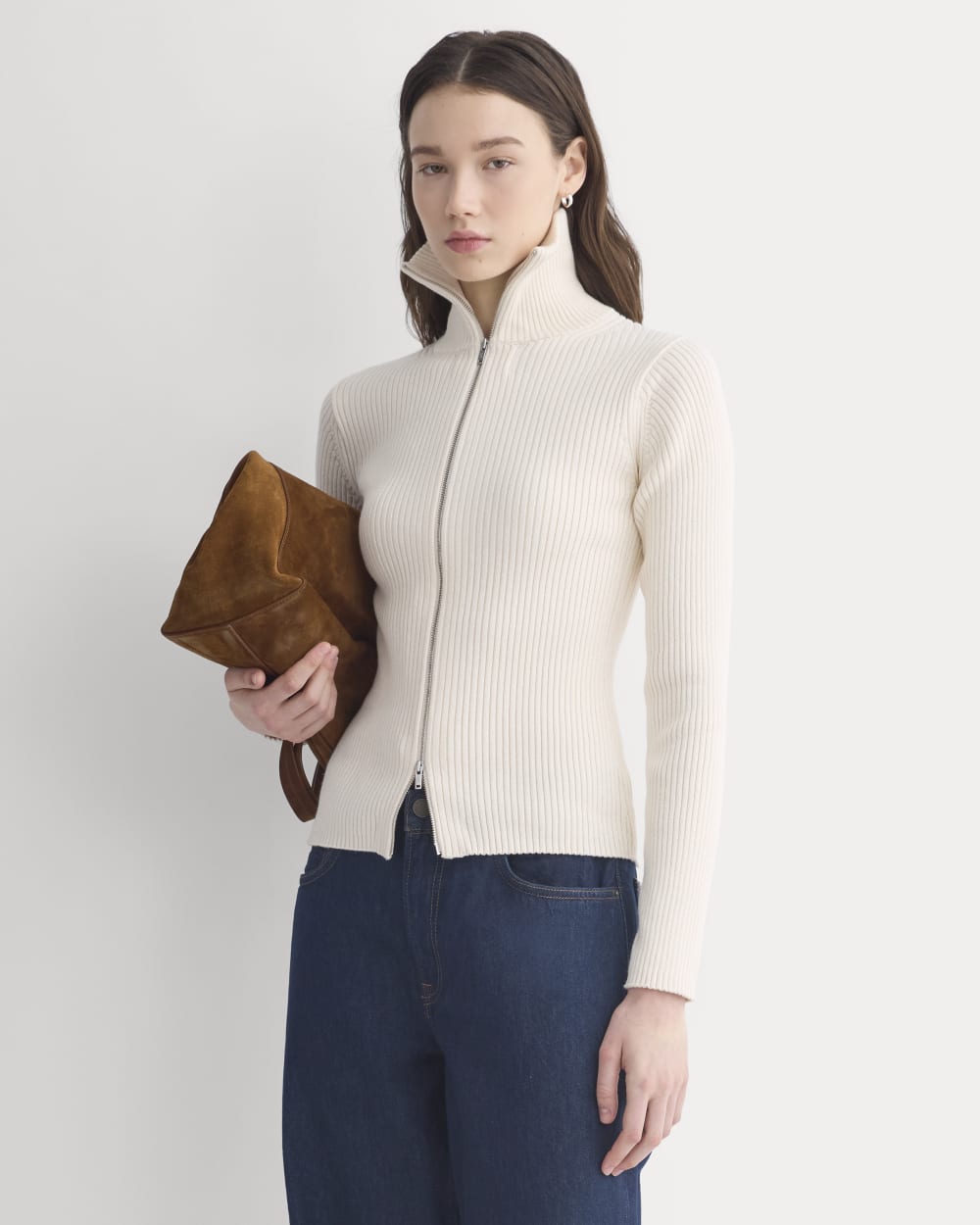 Full-Zip Ribbed Jacket in Everyday Cotton in Canvas — front view