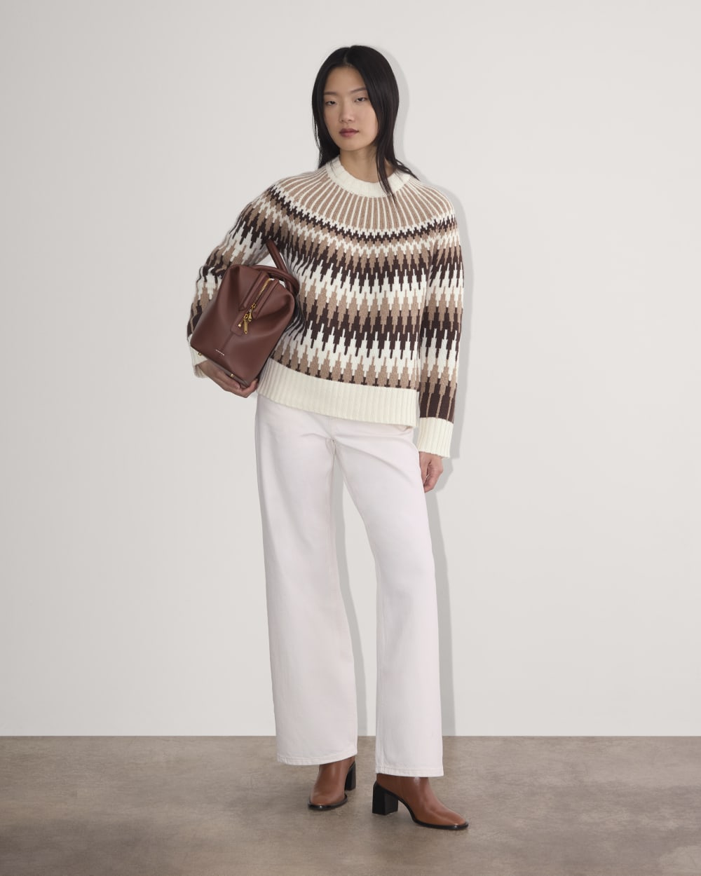 The Fair Isle Crew in Bone / Brown Fair Isle — detail view