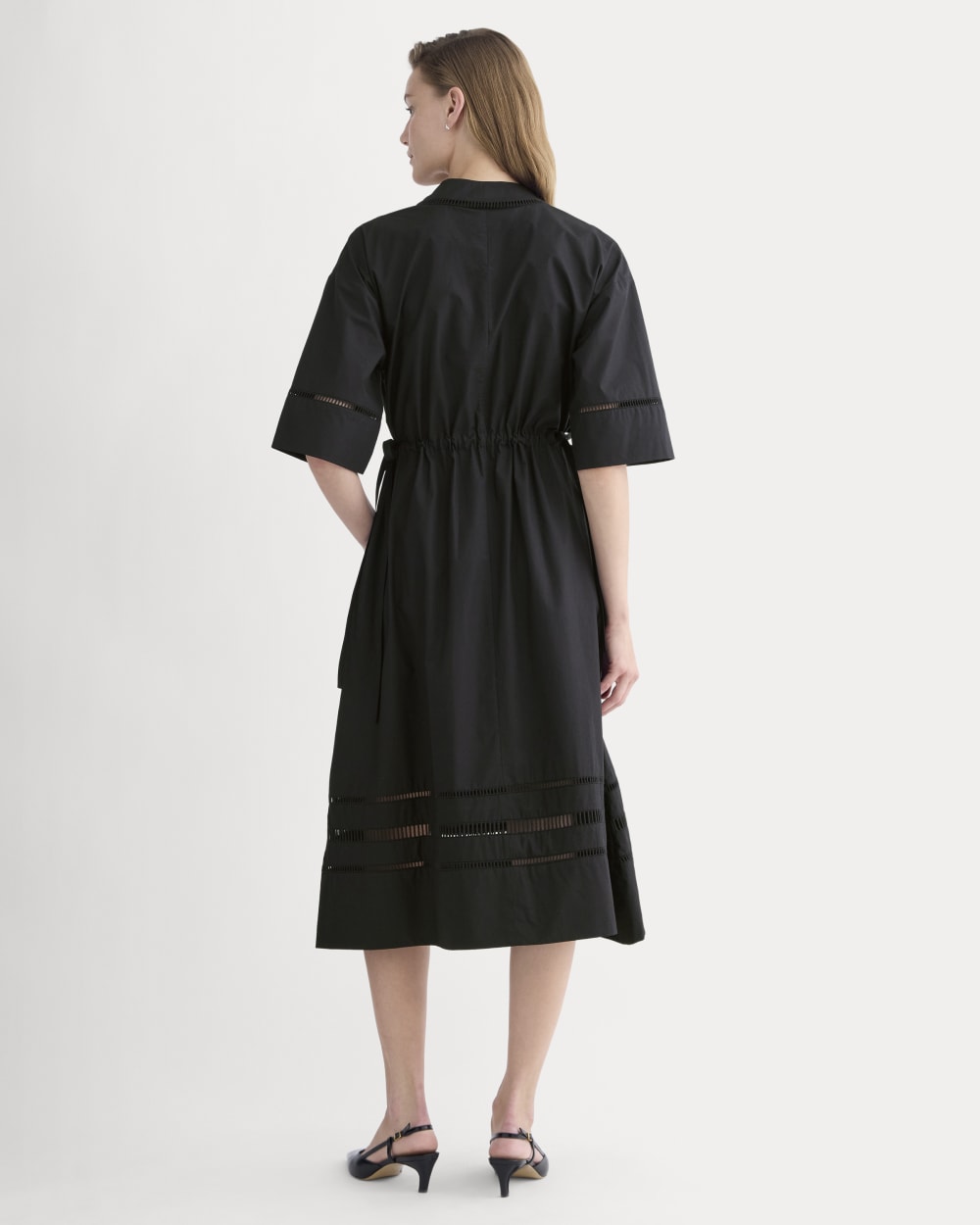 The Lace Trim Caftan Dress in Black — detail view