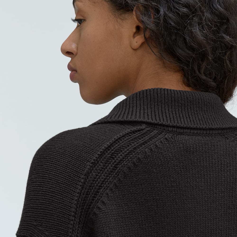 The Cotton Chore Sweater Jacket in Black — detail view