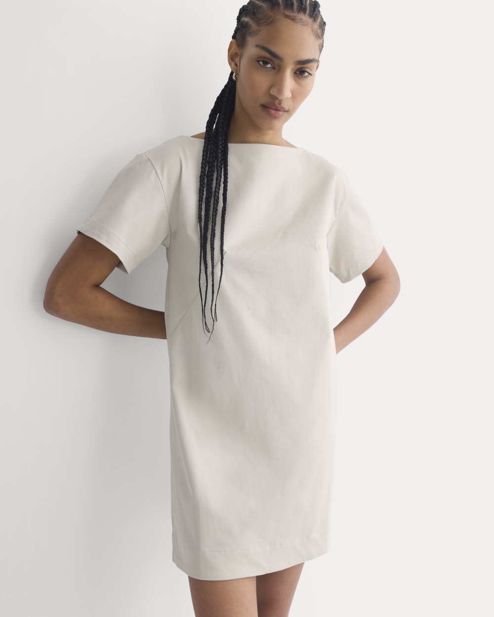 Boatneck Mini Dress in Peyote — front view
