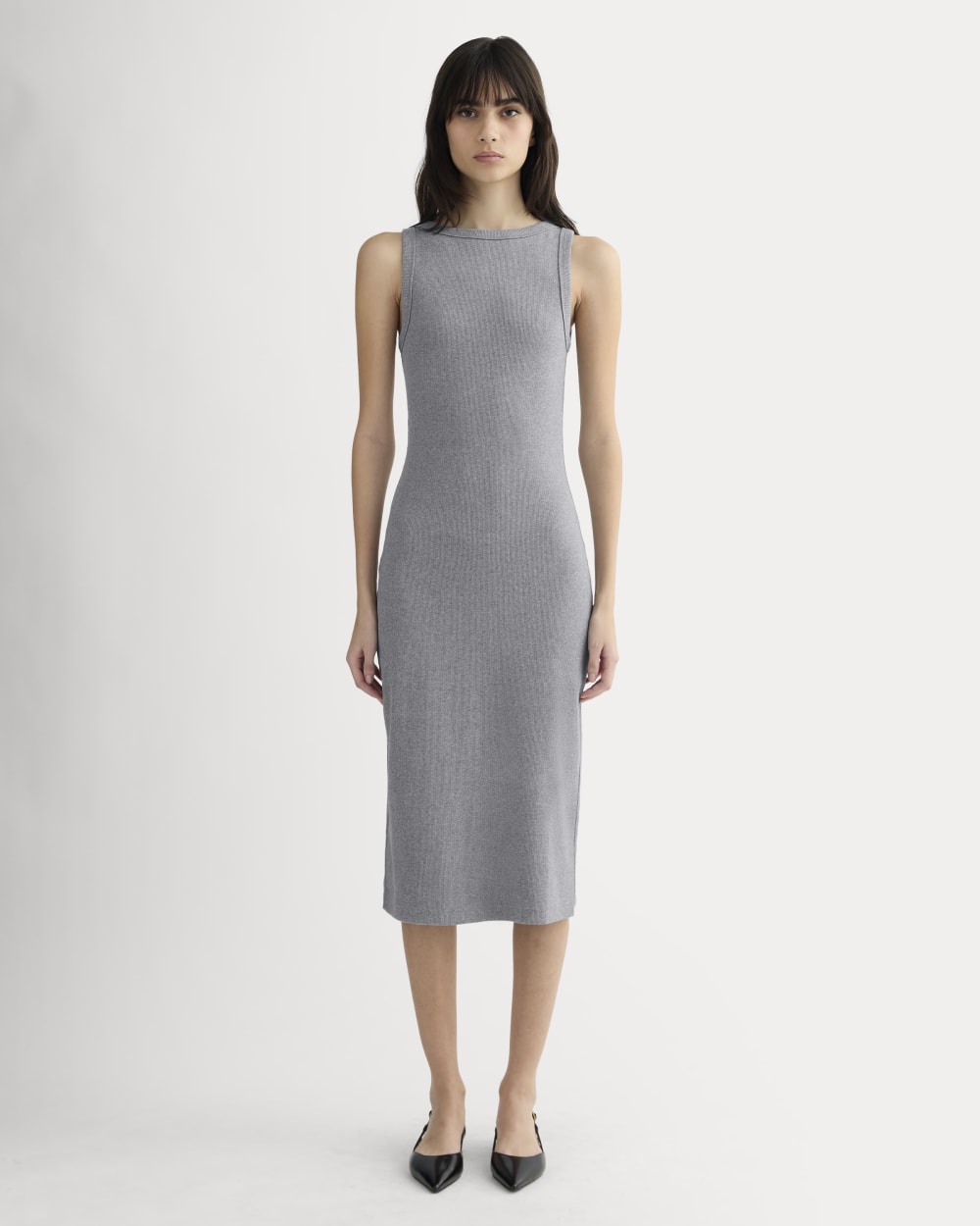 The Selfie Tank Dress in Mid Heather Grey — front view