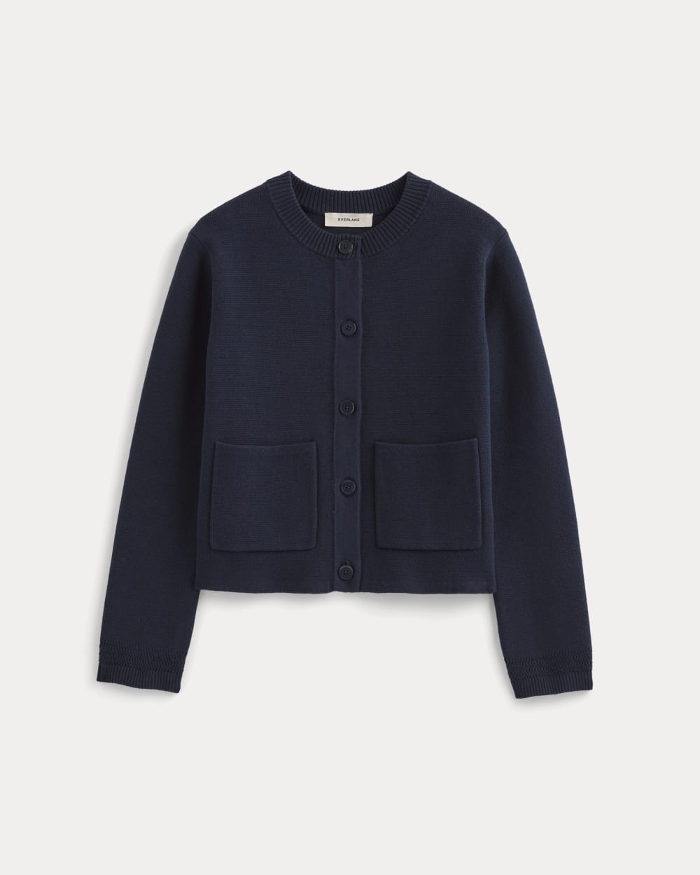 The Crew Cardigan in Everyday Cotton in Navy — alternate view