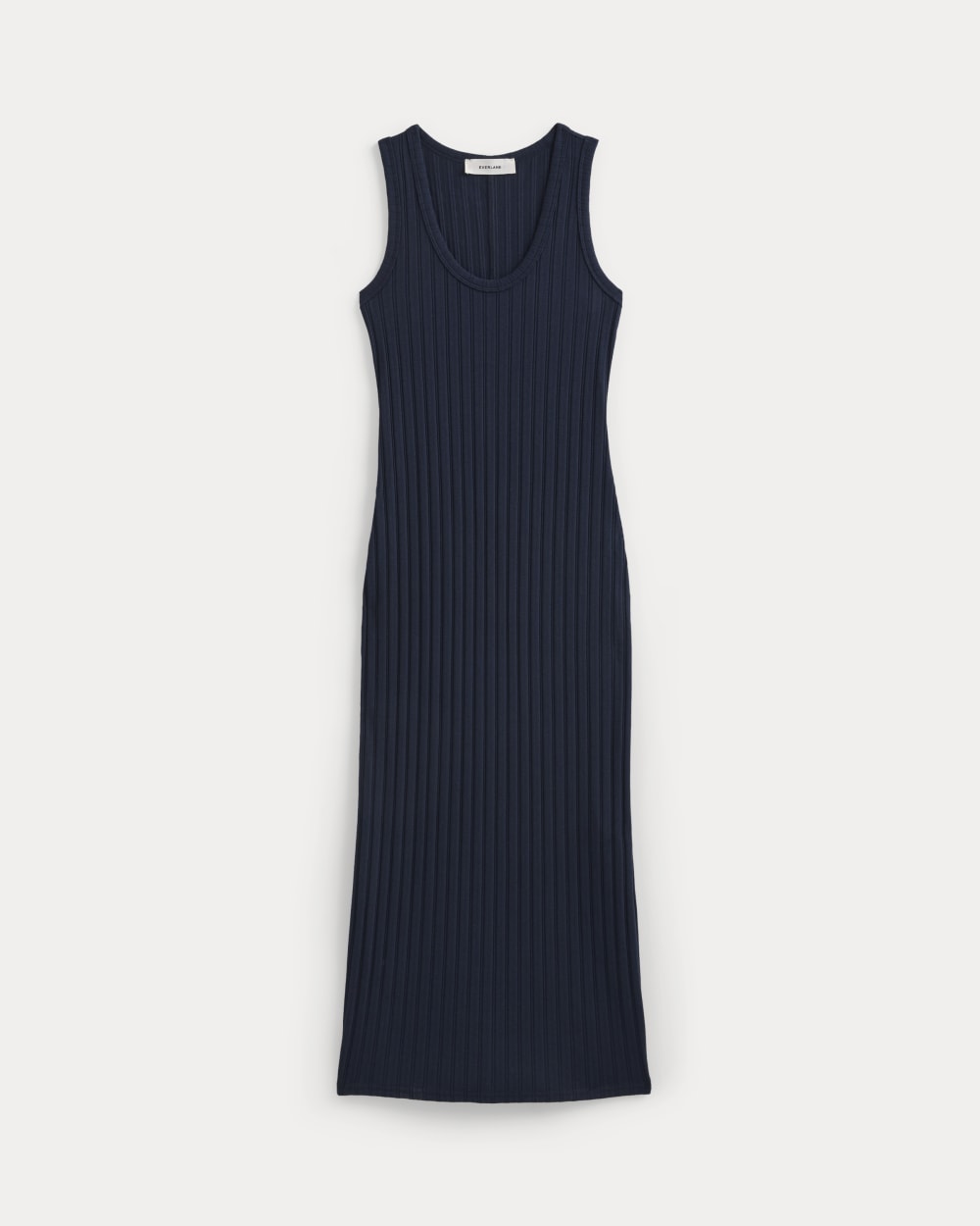 Scoop-Neck Midi Dress in Pointelle Knit in Deep Navy — alternate view