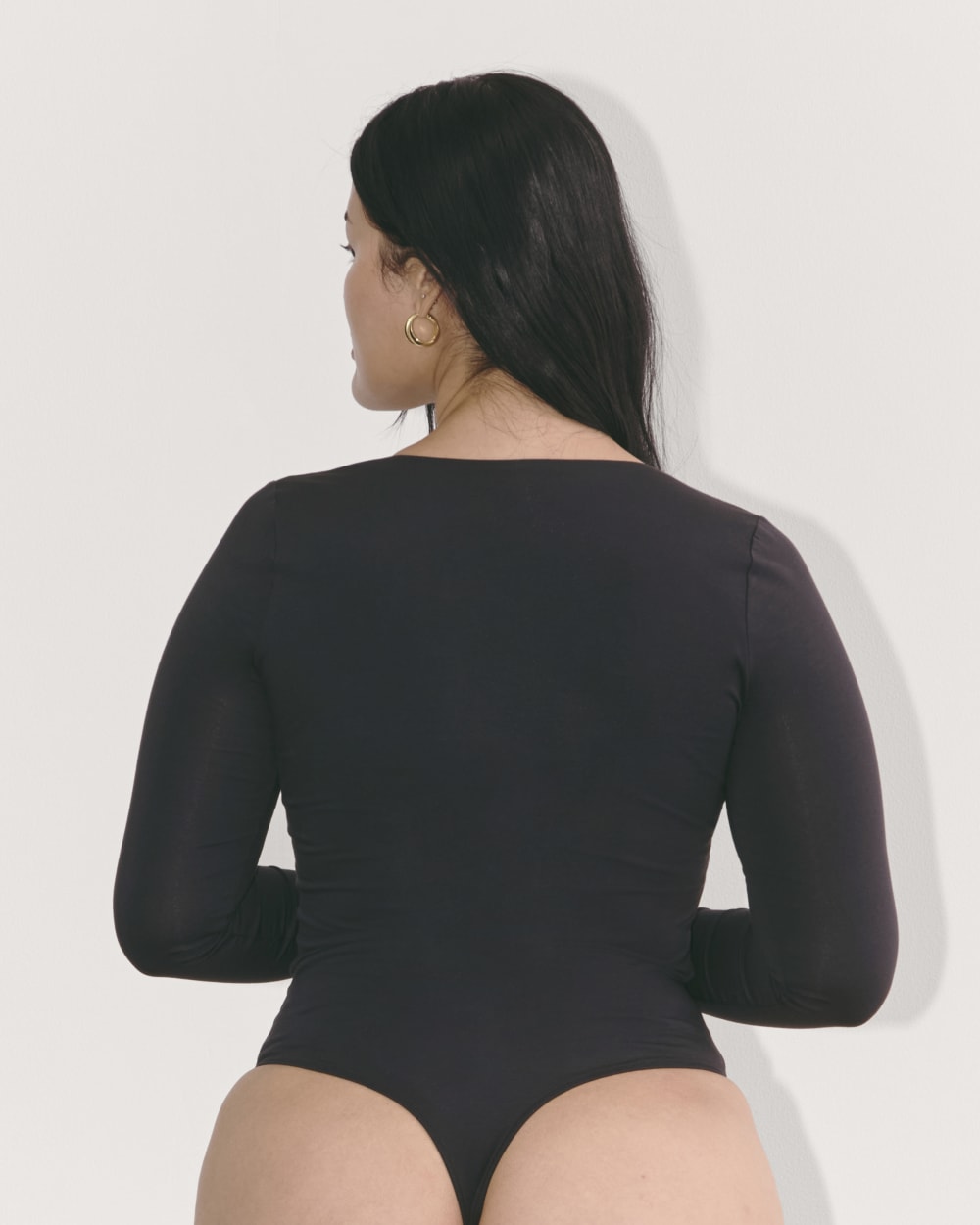The Long-Sleeve Supima® Square-Neck Bodysuit in Black — detail view