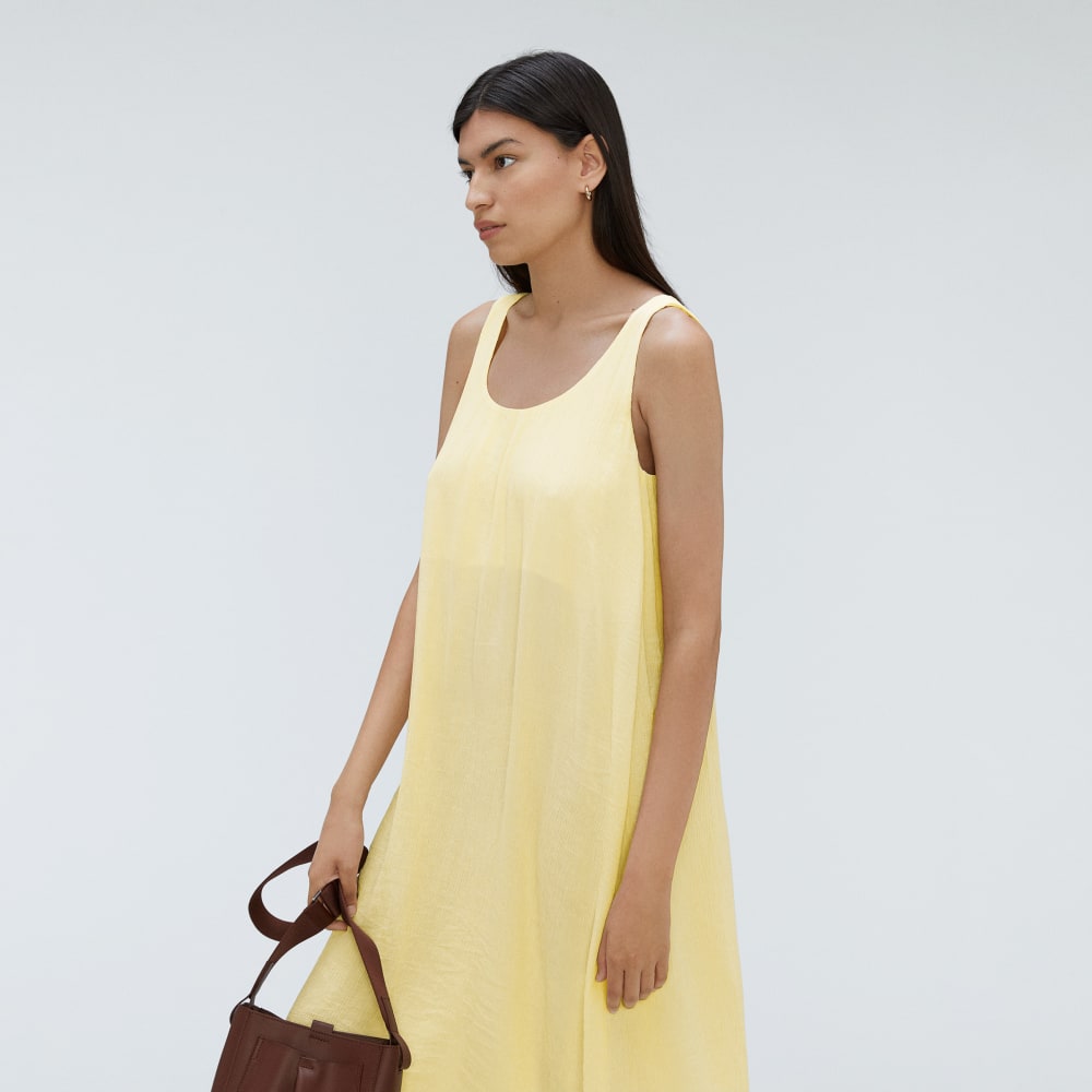 The Naia™ Ripple Tank Dress in Pastel Yellow — detail view