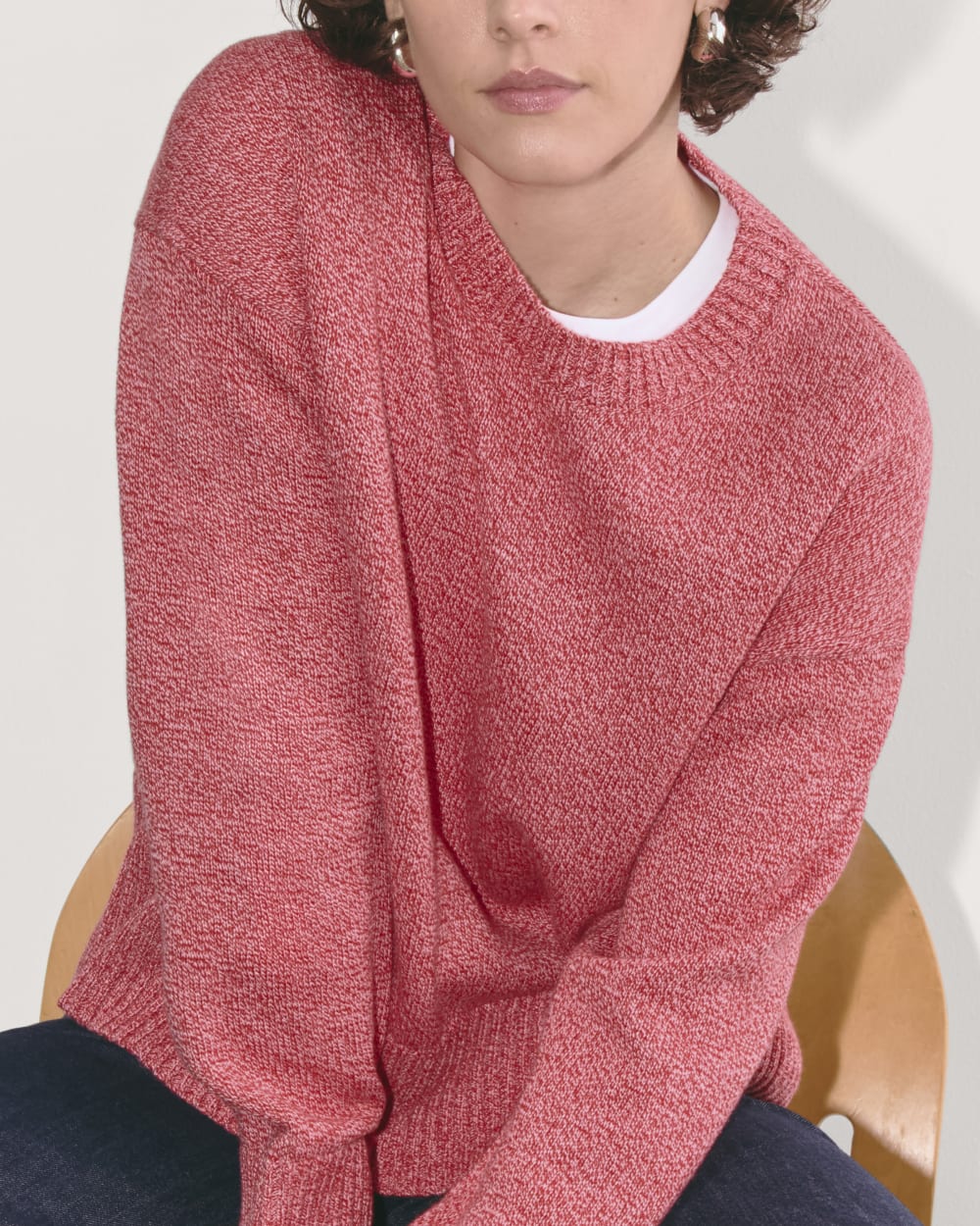 The Boxy Sweater in Everyday Cotton in Pink Peony / Classic Red — detail view