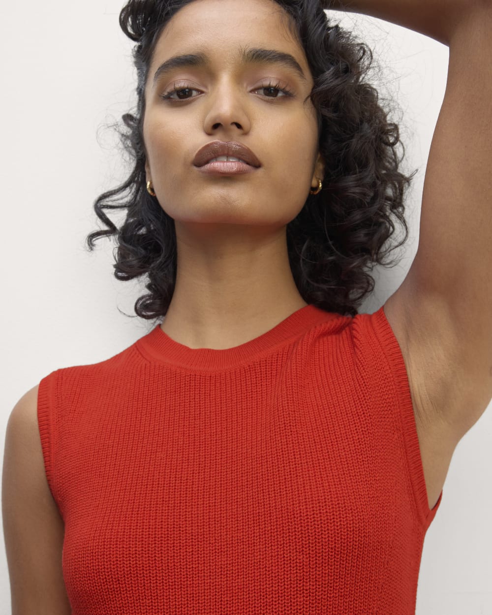 The Midi Dress in Everyday Cotton in Poppy Red — detail view