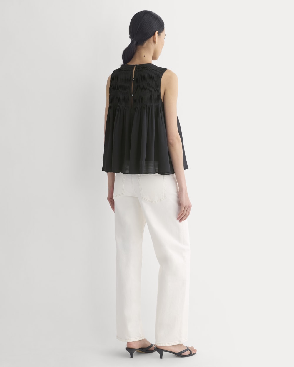 Twisted Pleat Tank in Silk Georgette in Black — detail view