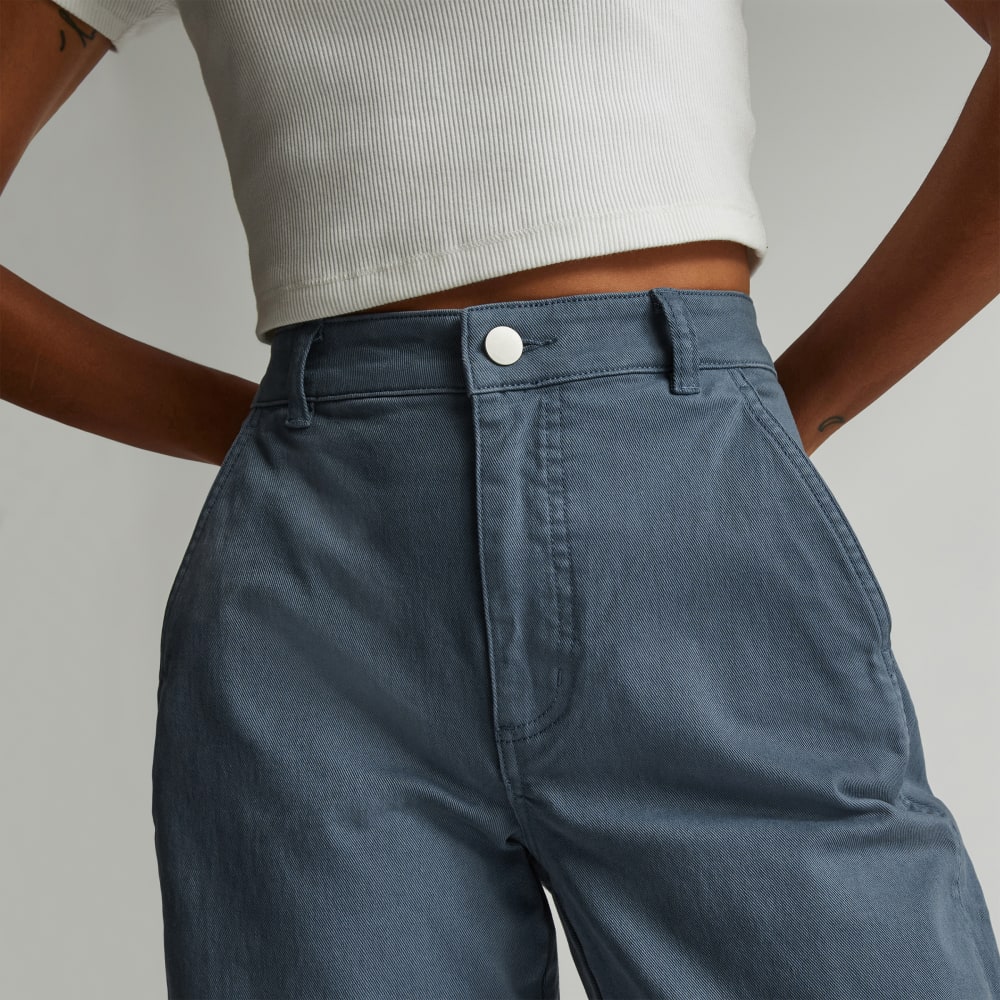 The Utility Barrel Pant in Faded Blue — detail view