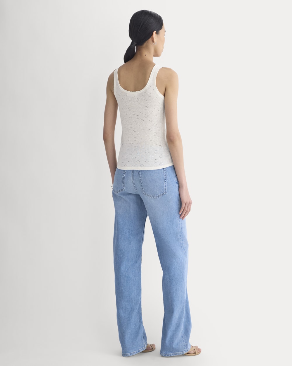 Lace-Trimmed Tank in Fine Linen in Bone — detail view