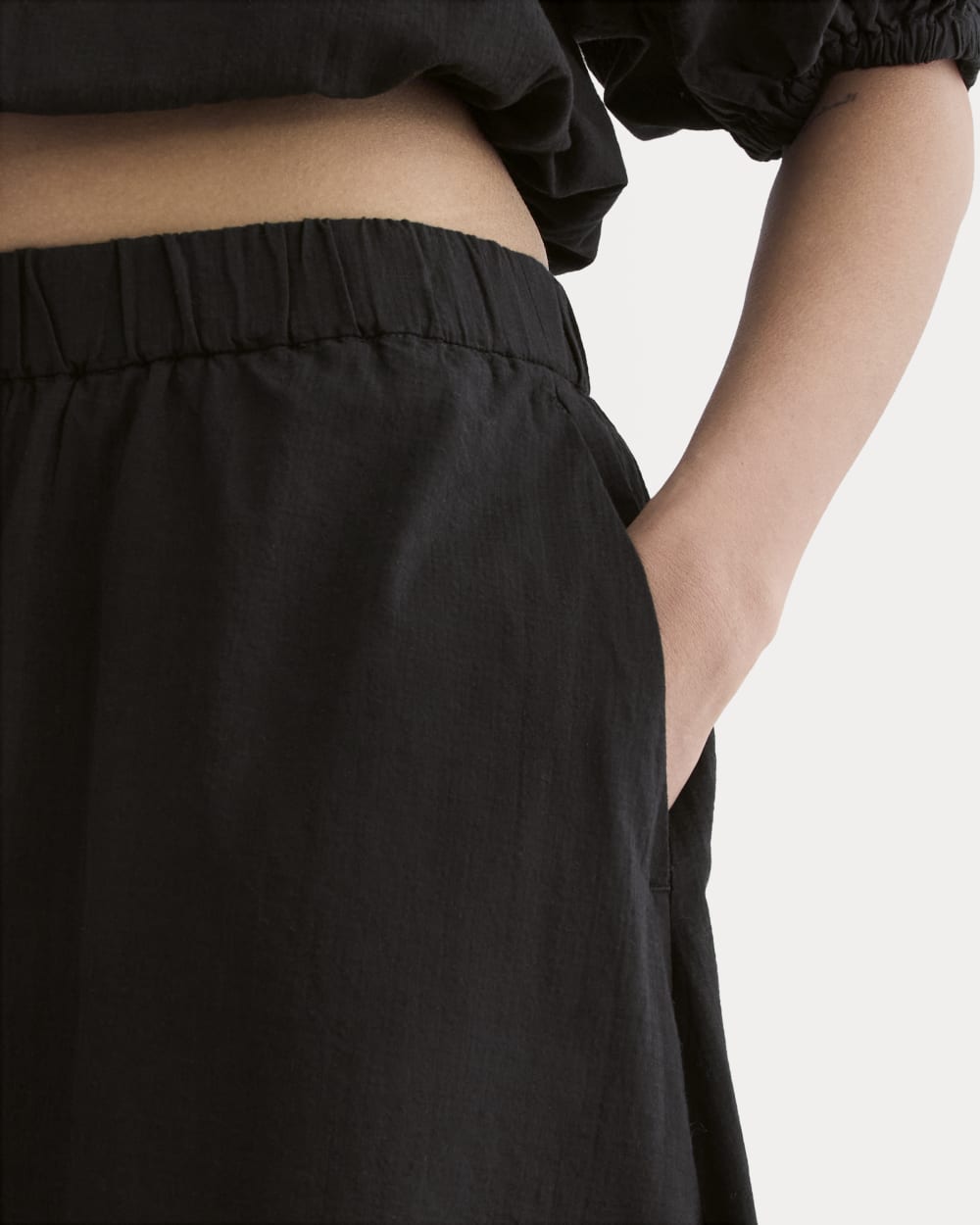 The Gauze Tiered Skirt in Black — detail view