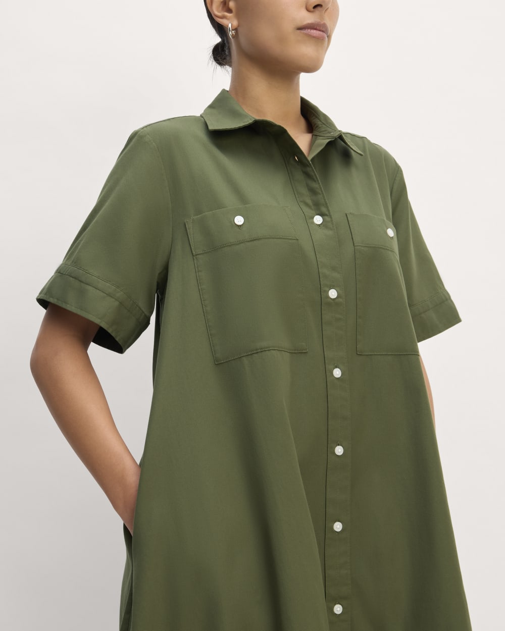 The Daytripper Dress in Military Olive — detail view