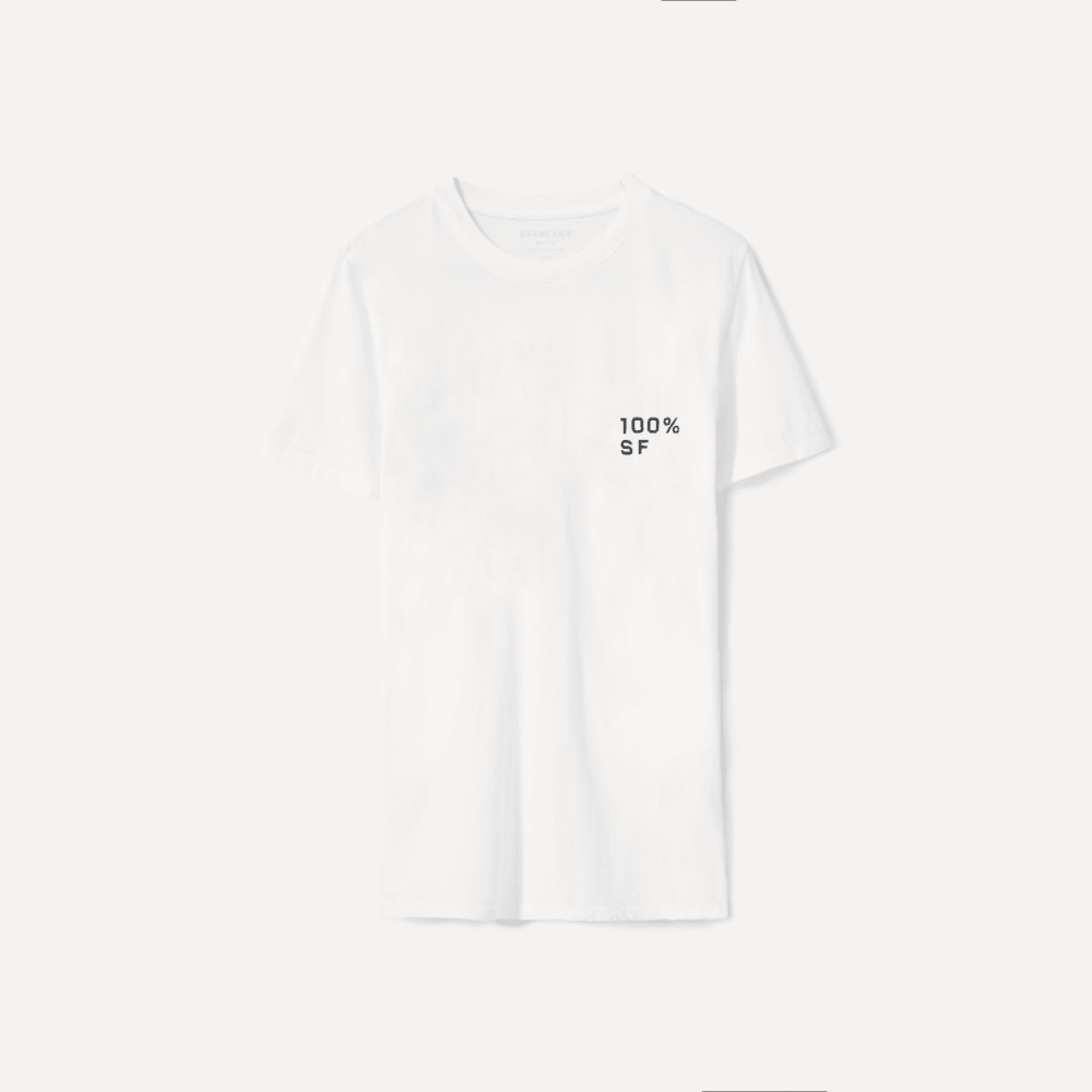 The 100% SF Cotton Box-Cut Tee in White / Black — front view