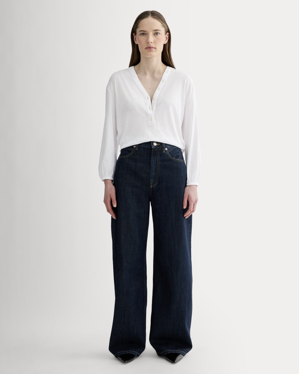 The Air V-Neck Henley in White — detail view