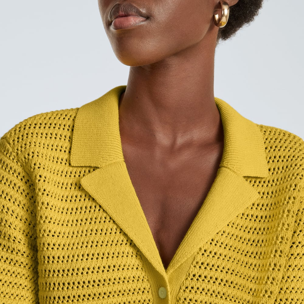 The Crochet Knit Polo in Super Lemon — detail view