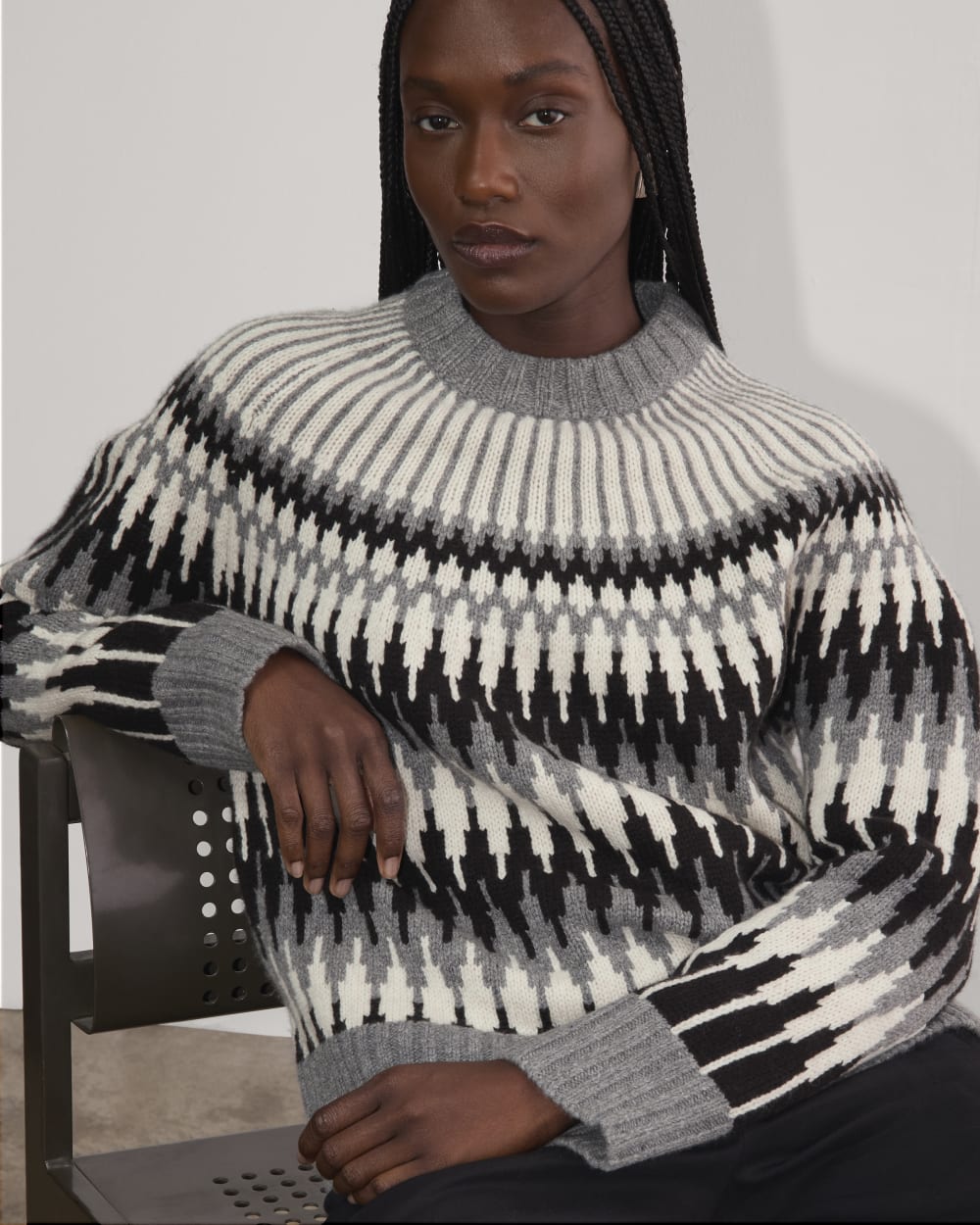 The Fair Isle Crew in Grey / Black Fair Isle — detail view
