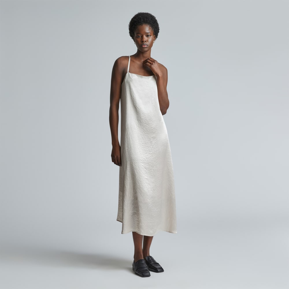 The Satin Square-Neck Slip Dress in Cream — front view