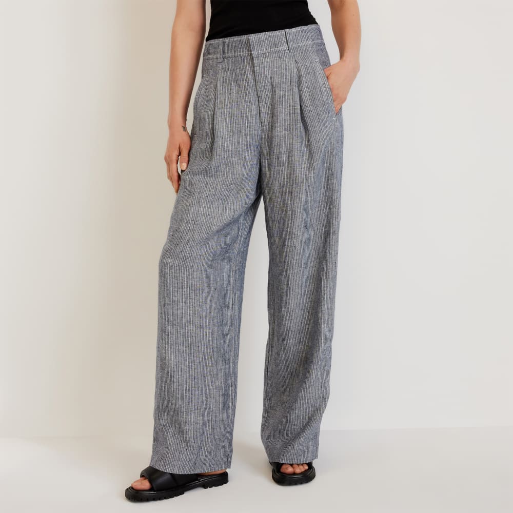 The Linen Way-High® Drape Pant in Canvas Tan / Navy — front view