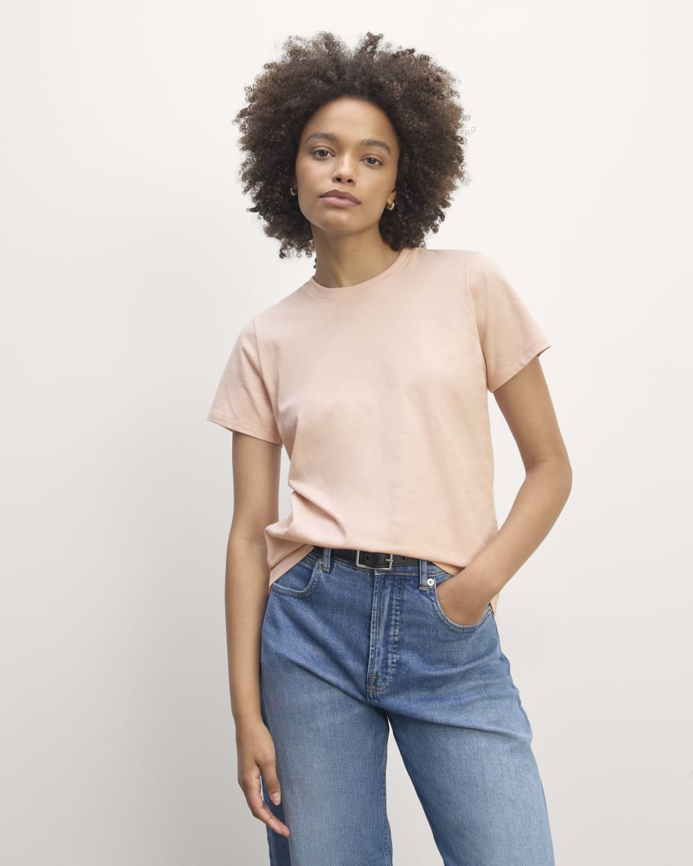 The Slim Crew in Essential Cotton in Rose Smoke — front view
