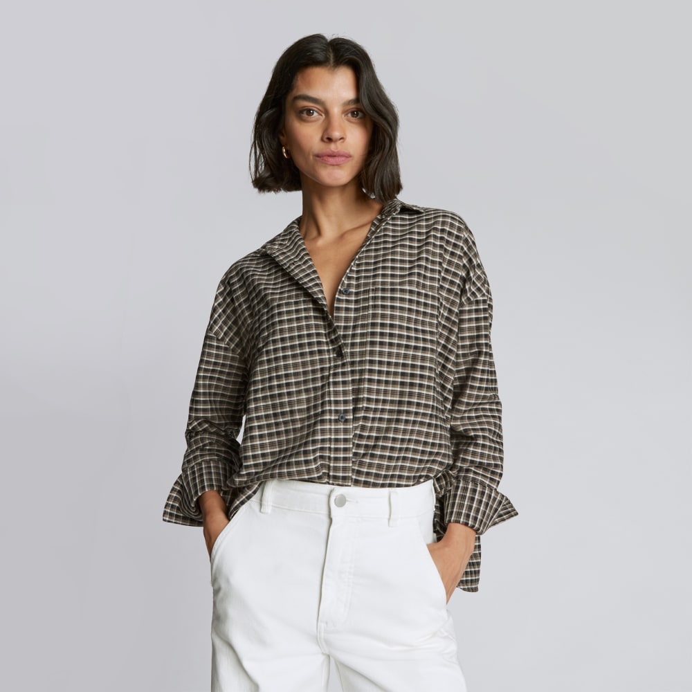 The Boxy Oxford in Falcon Mini Plaid — front view