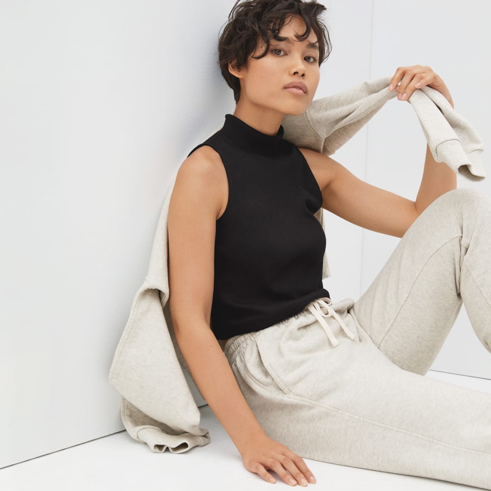 The Ribbed Mockneck Tank in Black — front view