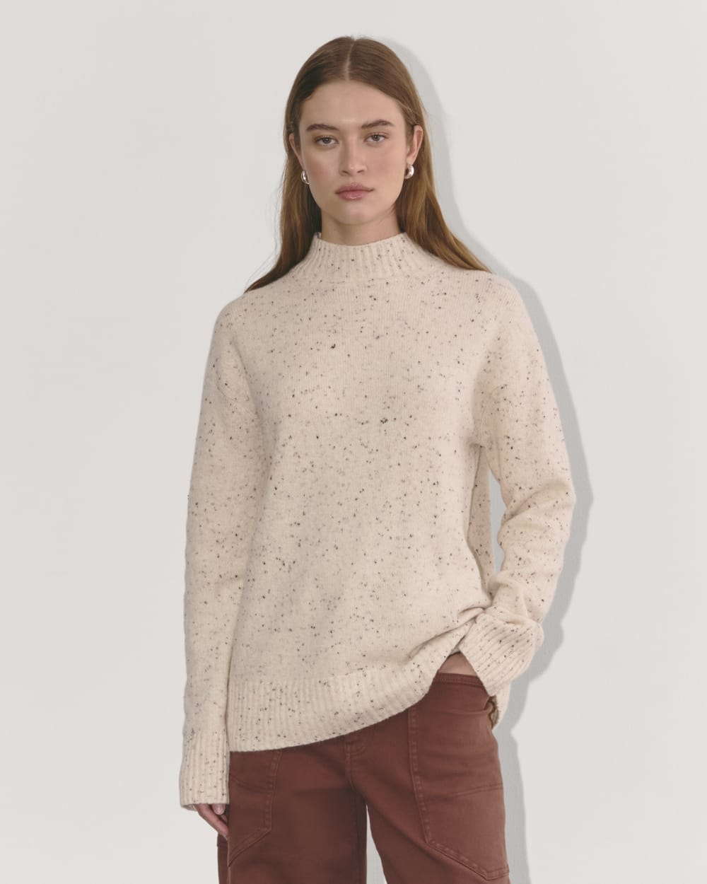 The Mockneck Sweater in Plush Cotton in Cream Confetti — front view